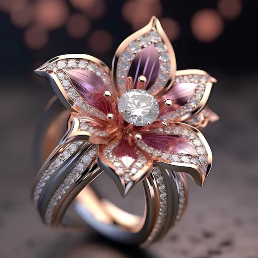 Exotic Pink Lotus Crystal Ring
