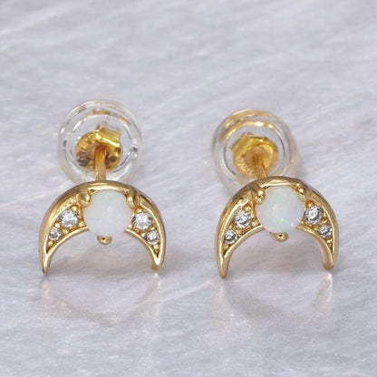 Opal Moon Stud Earrings