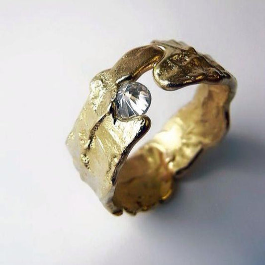 Vintage Inlaid Zirconia Gold Forged Ring