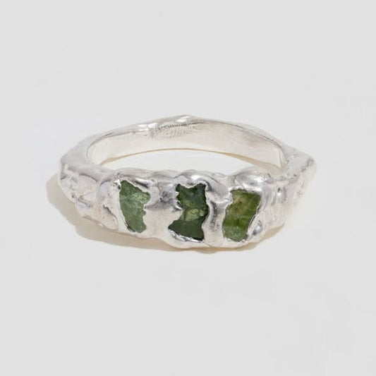Vintage Green Silver Forged Ring
