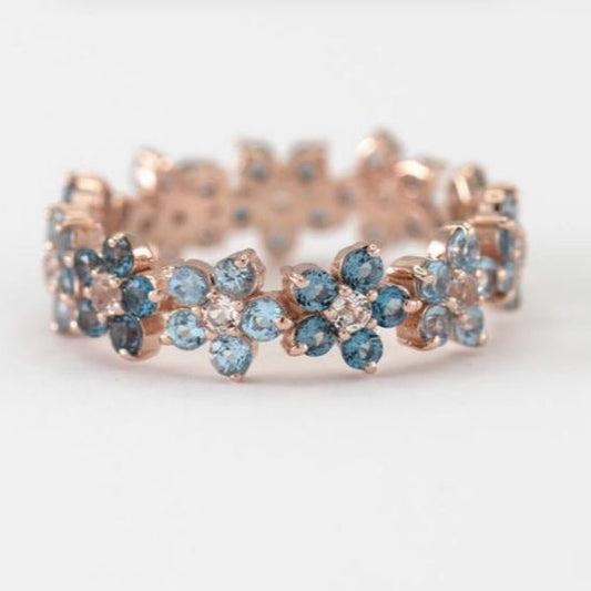 Vintage Blue Daisy Rose Ring