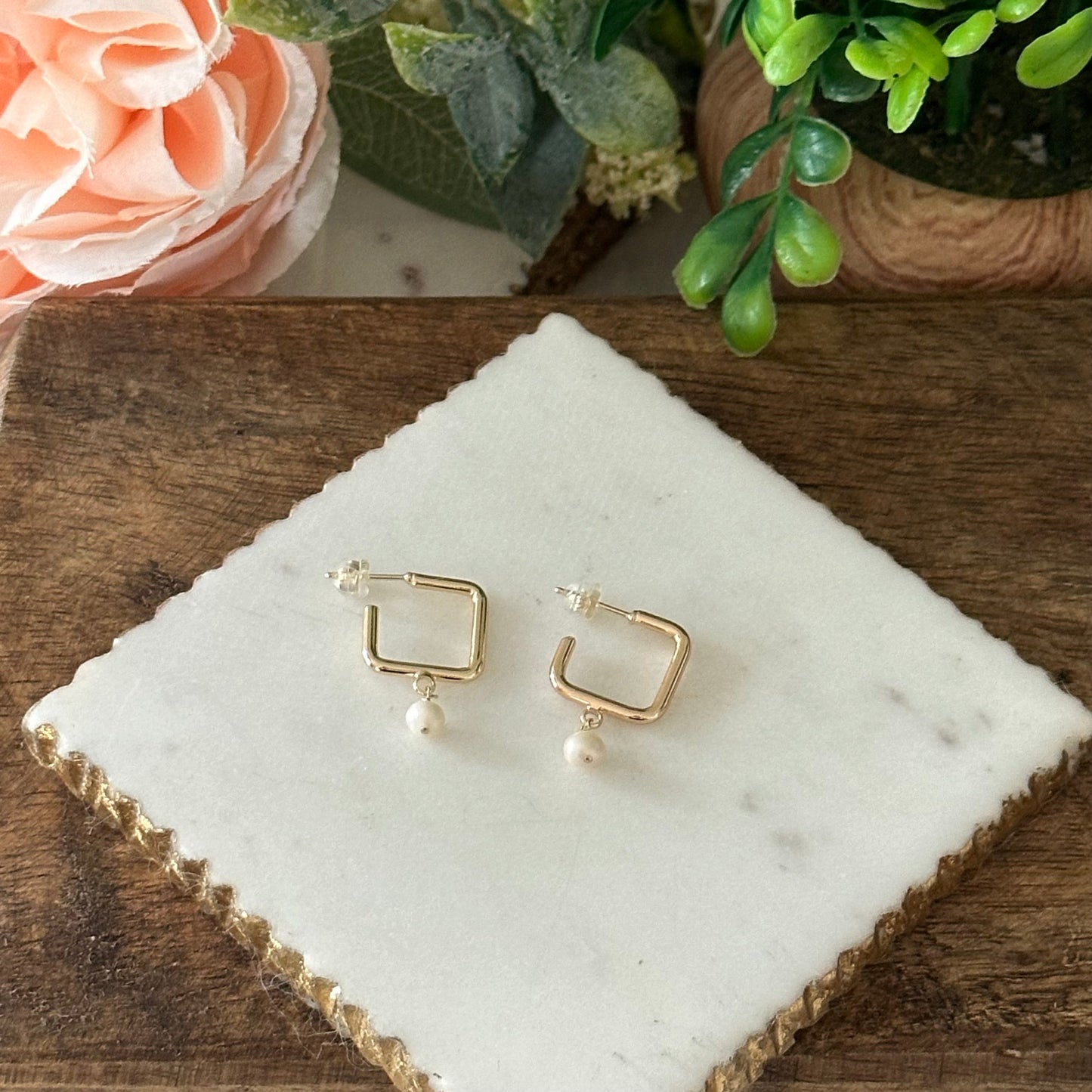 Dalila Square Hoop Pearl Earrings