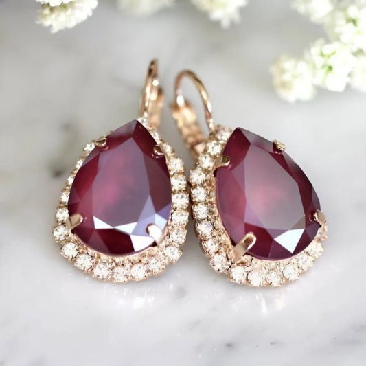 Vintage Red Drop Zirconia Earrings