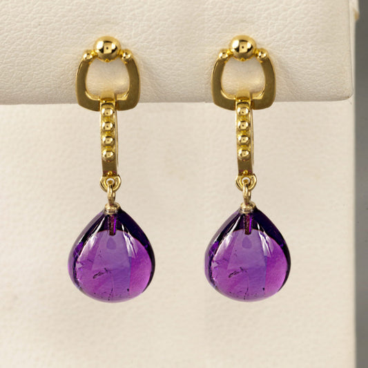Vintage Purple Glass Gold Earrings
