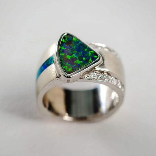 Vintage Bright Green & Blue Opal Ring