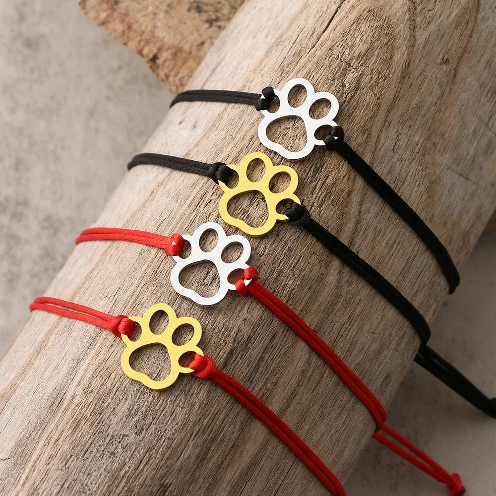 Paw Print Cord Bracelet – Adjustable Black and Red Design