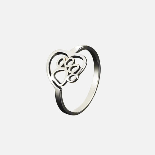 Gold-Tone Paw & Heart Ring – Stainless Steel Jewelry for Pet Lovers