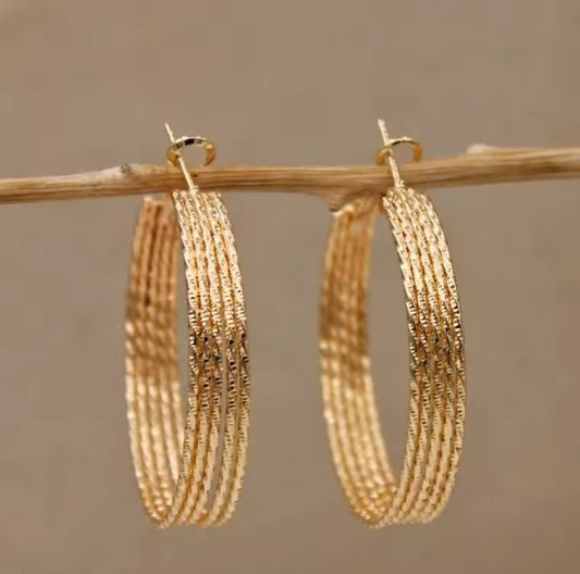 Dazzling Cross Round Gold Earrings