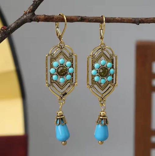 Regal Pearl Blue Waterdrop Stone Earrings