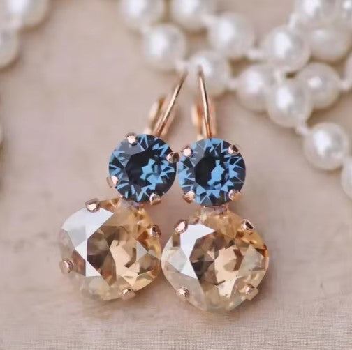 Blue Champagne Stone Dangle Earrings