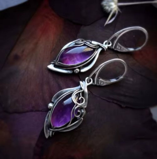 Vintage Purple Stone Dangle Earrings