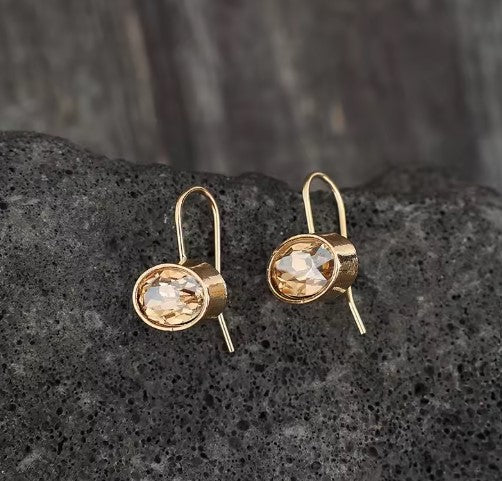 Metal Gold Champagne Stone Dangle Earrings