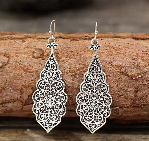 Silver Color Metal Grave Flower Earrings