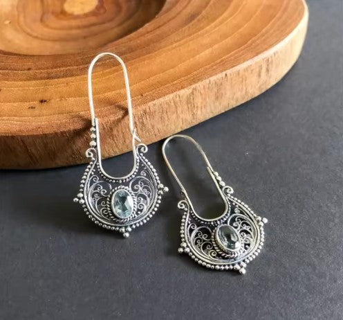 Vintage Round Geometry Grave Earrings