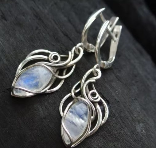 Vintage Silver Cross White Stone Earrings