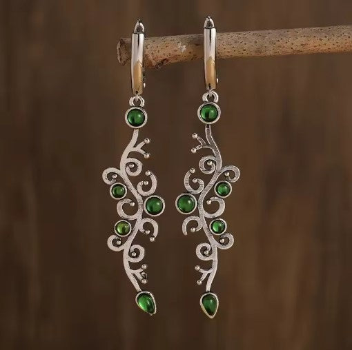 Charm Flower Green Stone Drop Earrings
