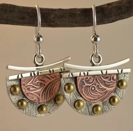 Vintage Bronze Semicircle Hook Earrings