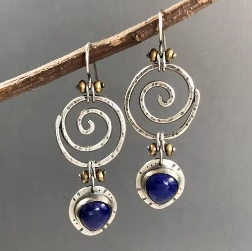 Vintage Round Blue Stone Dangle Earring