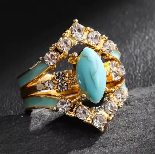 Delicate Gold  White Blue Stone Ring