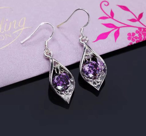 Purple Crystal Dangle Earrings