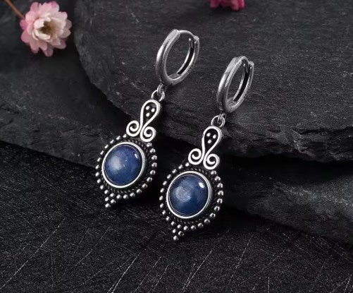Vintage Blue Stone Hoop Earrings