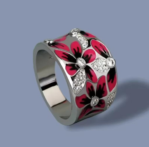 Vintage Flower Inlaid White Stones Ring