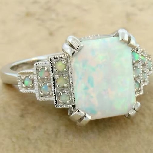 Vintage Silver Color Inlaid White Stones Ring