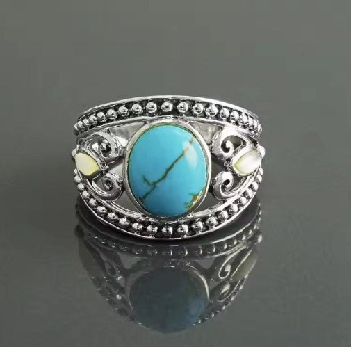 Vintage Color Hollow Round Silver Ring