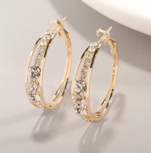 Vintage White Zircon Stones Hoop Drop Earrings