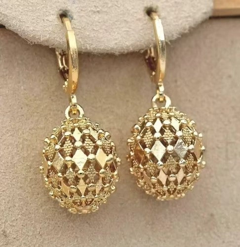Vintage Carved Pattern Hollow Ball Drop Earrings