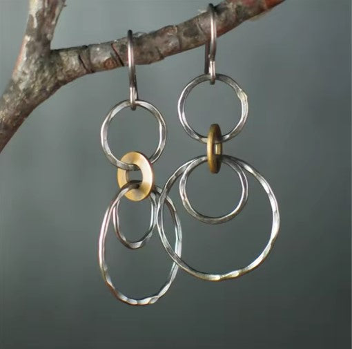 Vintage Metal Silver Color Loop Hook Earrings