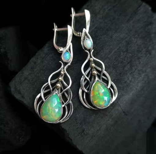 Vintage Water Droplets Natural Color Stone Earrings