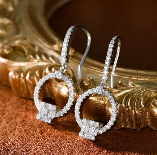 Vintage Hollow Silver Color White Stone Earrings