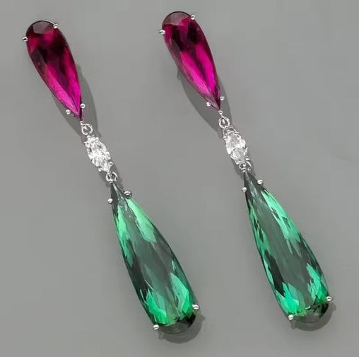 Vintage Long Purple Stone Dangle Earrings