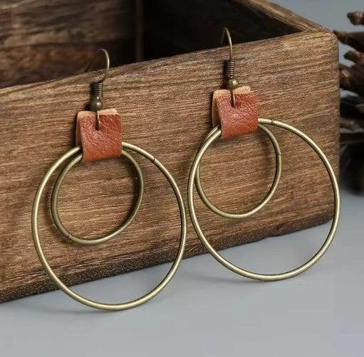 Vintage Bronze Double Circle Earrings