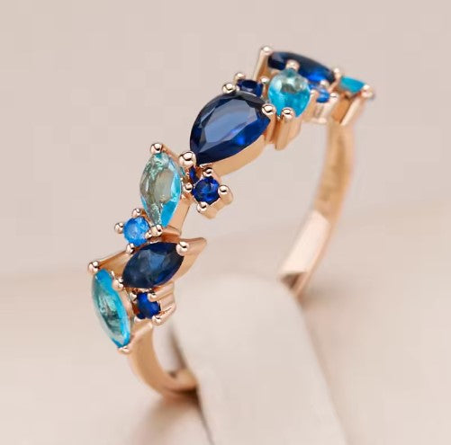 Vintage Blue Stone Leaf Rose Gold Ring