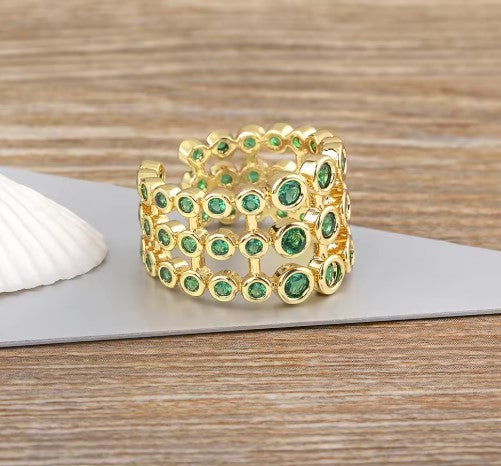 Vintage Green Rhinestone Adjustable Ring