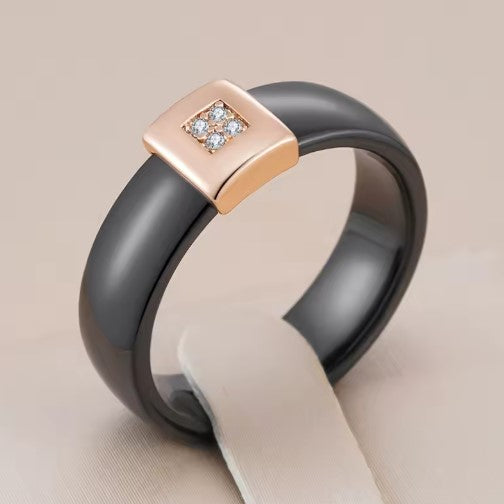Vintage Black Ceramics Rose Gold Ring