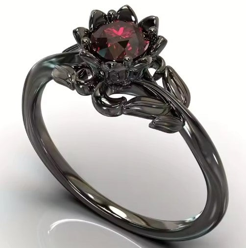 Vintage Charm Black Color Flower Ring
