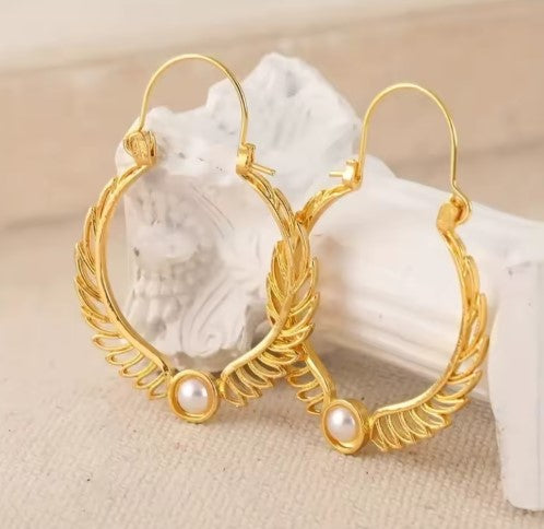 Vintage Golden Moonstone Hoop Earrings