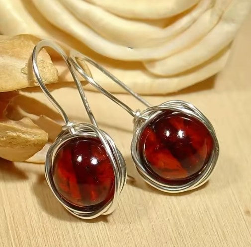 Vintage Minimalist Red Color Stone Earrings