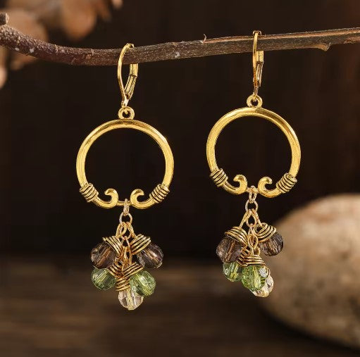 Vintage Colorful Round Stone Dangle Earrings