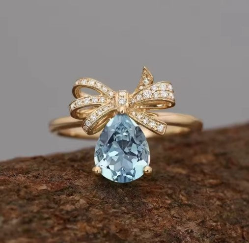 Gold Waterdrop Butterfly White Stone Ring
