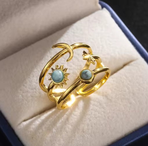 Vintage Star Moon Sun Open Ring