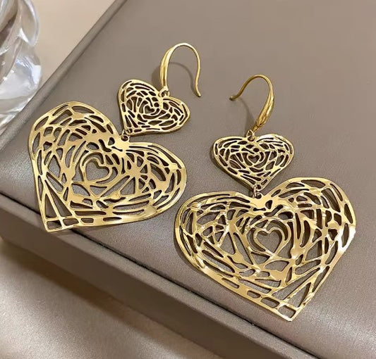 Love Heart Drop Gold Earring