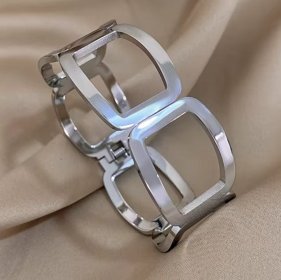 Vintage Hollow Cuff Bangle Silver Bracelet