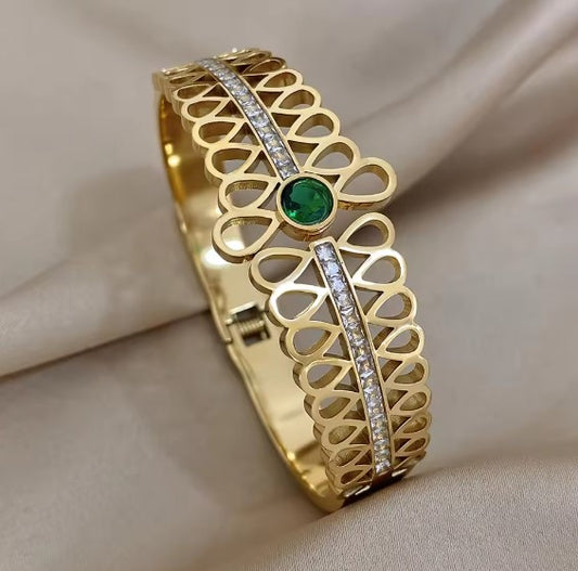 Vintage Rhinestone Cuff Gold Bracelet