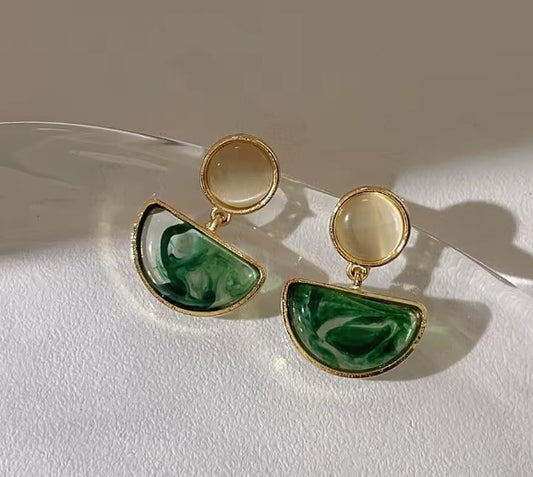 Vintage Elegant Green Geometric Dangle Earrings
