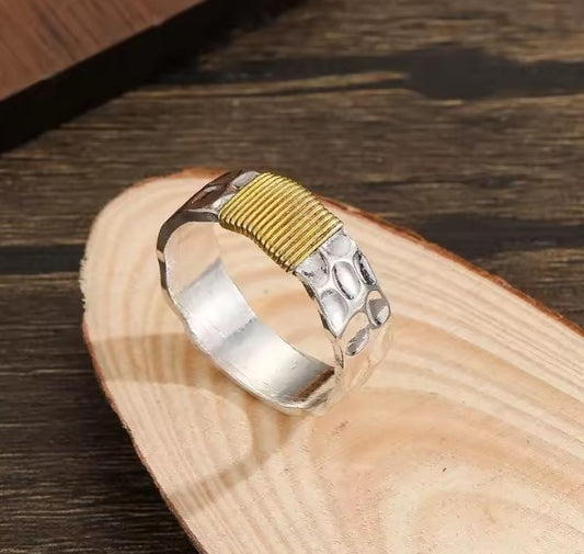 Gorgeous Silver Gold Carved Ring