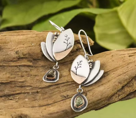 Silver Rose Gold Long Dangle Earrings